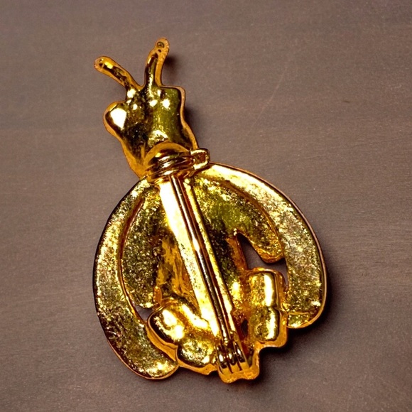 Vintage Gold Tone Rhinestone Bee Insect Brooch - Picture 3 of 4